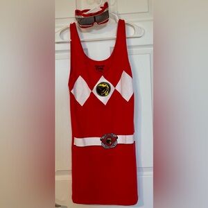 Power Rangers Red T-Shirt Dress & Glasses Halloween Size L *runs small*